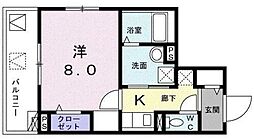 ロワモンターニュ 3階1Kの間取り