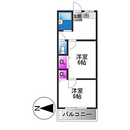 ユーハイム俊徳 2Kの間取図画像