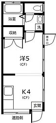 タケダハウス 1Kの間取図画像