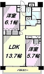 京王線 京王八王子駅 徒歩5分の賃貸マンション 12階2LDKの間取り