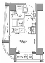 ザ・パークハビオSOHO南青山 2階ワンルームの間取り