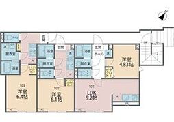 カインドネス町田II 1階1Kの間取り