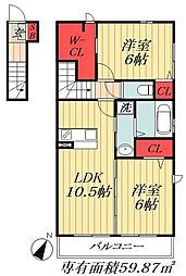東京メトロ東西線 行徳駅 徒歩11分の賃貸アパート 2階2LDKの間取り