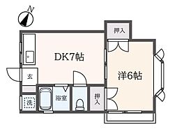 コーポ豊川 2階1DKの間取り