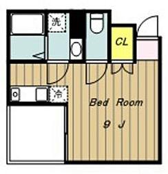 アベニュー淵野辺 2階1Kの間取り