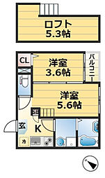 ハーモニーテラス神田町 1階1DKの間取り