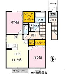 梟の杜コート　Ａ棟 2階2LDKの間取り