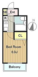 リンドウマンション若葉台 1Kの間取図画像