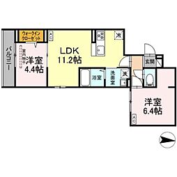アンソレイエII 2階2LDKの間取り