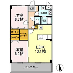 サンモールスクエア 2LDKの間取図画像