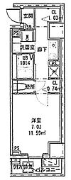 クレールフォンテーヌ 2階1Kの間取り