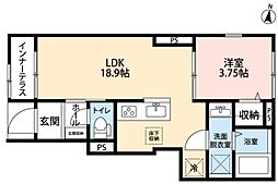 リーブルファイン八王子越野 1LDKの間取図画像