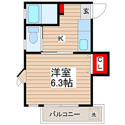 コーポハイブリッヂ 1Kの間取図画像