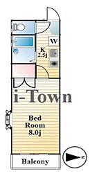 第2天貝コーポ 1階1Kの間取り