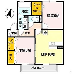 コートダジュール嶋 2階2LDKの間取り