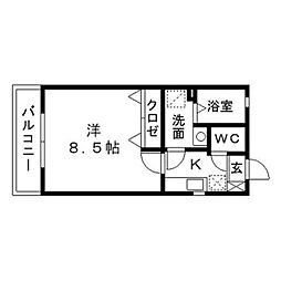 リブレア福重南A 1Kの間取図画像