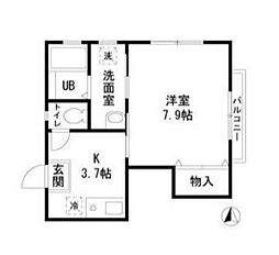 フォレストメゾンNAKANISHI 2階1Kの間取り