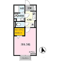 ソレアードi 2階1Kの間取り