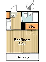 コパーズアプト清新5 3階1Kの間取り