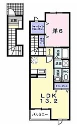 エヴァーグリーン 2階1LDKの間取り
