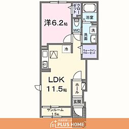 ウエスタン ヴィレッジI 1LDKの間取図画像