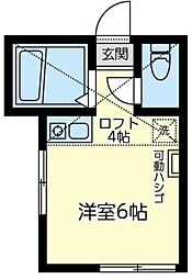 ユナイト井土ヶ谷 D・カリフォルニア 2階ワンルームの間取り