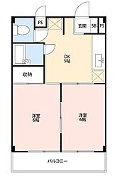 カーサハシモト 2階2DKの間取り