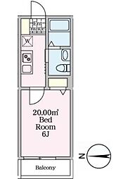 ウィングガーデン武里 1階1Kの間取り