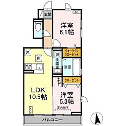 (仮称)D-ROOMすみよし台　A 1階2LDKの間取り