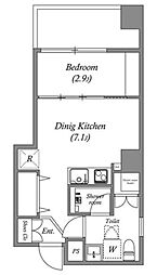 オーパスホームズ芝公園 4階1DKの間取り