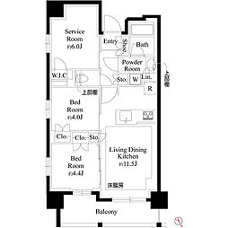 プレシス上福岡 6階2SLDKの間取り