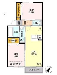 ボナール幸房 1階2LDKの間取り