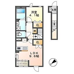 JR東海道・山陽本線 長岡京駅 徒歩29分の賃貸アパート 2階1LDKの間取り