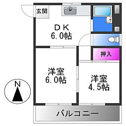 OK平野ハイツ 2DKの間取図画像