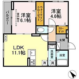 D Paina 鴨居II 2LDKの間取図画像