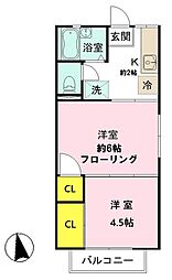 ドエル中野島A 2階1DKの間取り