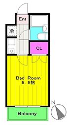 リエス中野島 4階1Kの間取り