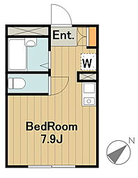 サイドガレージ矢部 ワンルームの間取図画像