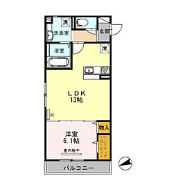グレイスコートA棟・B棟　A棟 2階1LDKの間取り
