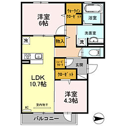 ソレイユ八尾 2LDKの間取図画像
