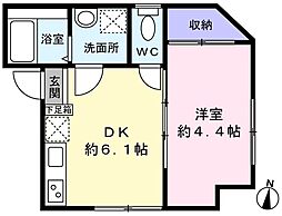 カーサ本木 1階1DKの間取り