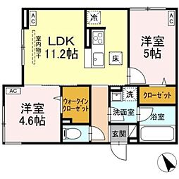 京王線 京王八王子駅 徒歩7分の賃貸アパート 1階2LDKの間取り