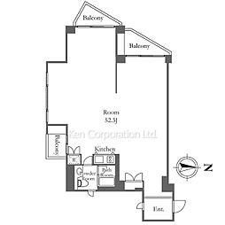 アークヒルズエグゼクティブタワー 3階ワンルームの間取り