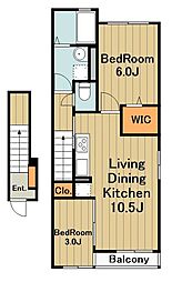 JR横浜線 淵野辺駅 バス12分 桜台下車 徒歩2分の賃貸アパート 2階1LDKの間取り