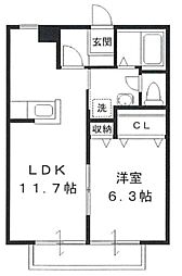 N・Yハイツ C 2階1LDKの間取り