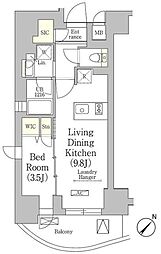 テラス月島 5階1LDKの間取り