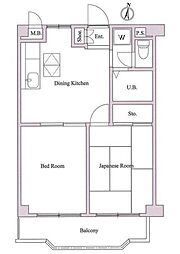 ガーデンヒルズ壱番館 1階2DKの間取り