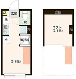 ハーモニーテラス早宮II 1階ワンルームの間取り