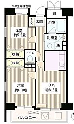 パインエクセレント 4階2DKの間取り