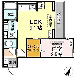 フラクタス相南1丁目 3階1LDKの間取り